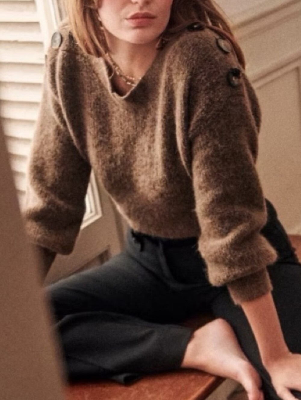 SÉZANE Victor Shoulder Button Boatneck Marled Chestnut Mohair Sweater NWOT RARE